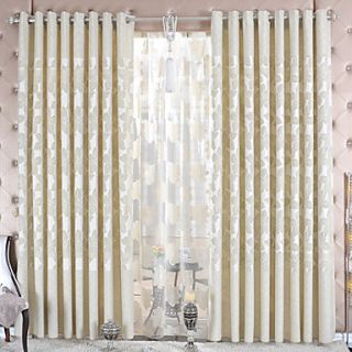 (One Pair) Beige Chenille Jacquard Energy Saving Curtain