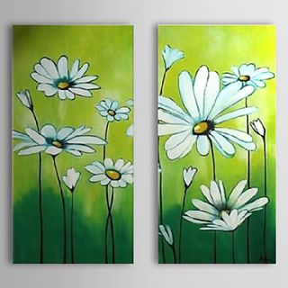 Hand Painted Oil Painting Floral Little Daisy Set of 2 with Stretched Frame 1307 FL0193