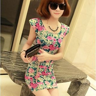 Womens Floral Print Sleeveless Bodycon Sexy Dress (2 Color)