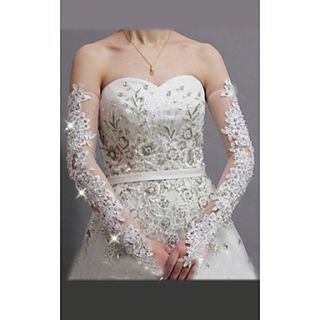 Tulle And Lace Fingerless Opera Length Wedding/Party Glove With Rhinestones