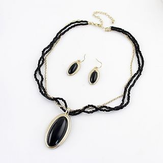 Kayshine Womens Personalized Fashion Black Alloy Gemstone Teardrop Pendant Necklace And Earrings Set
