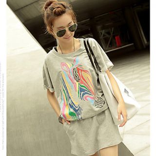 Lirenniao Korean Style Casual Short Sleeve Sport Dress(Light Gray)