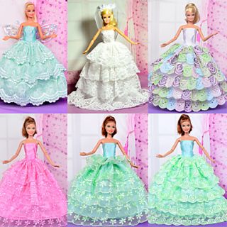 6 Pcs Barbie Doll Sweet Princess Style Deluxe Lace Dress