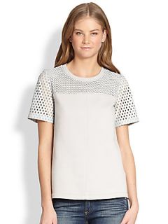 Rebecca Taylor Short Sleeve Perforated Leather Top   Cream