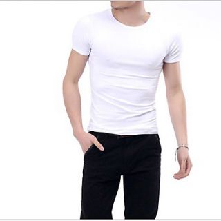 Bangni Mens Round Neck Solid Color Short Sleeve Elasticity T Shirt