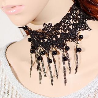 OMUTO Black Lace Active Demand Tassel Collar Necklace (Black)
