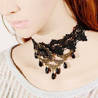 OMUTO Lace Luxurious Noble Water Droplets Gem Necklace (Black)