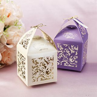 Floral Cut out Favor Boxes With Tag   Set of 12 (More Colors)