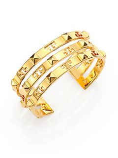 Tory Burch Stacked Logo Stud Cuff Bracelet   Shiny Gold