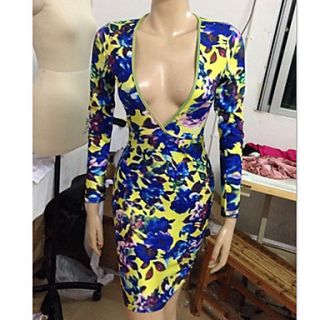Yimei WomenS Deep V Print Sexy Fashion Paty Hot Print Dress
