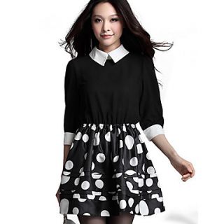 Jingpin Lapel Seven Sleeve Stitching Dress (Black)