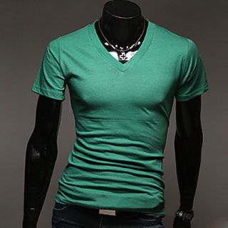Aowofs HOT New Style Pure Color Korean Style Short sleeve V neck T shirt(Green)