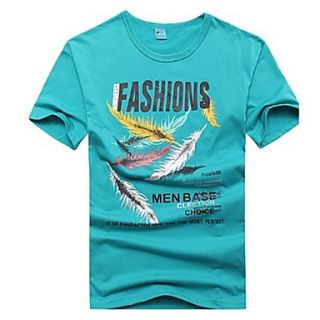 Mens Round Collar Feather Design T Shirt