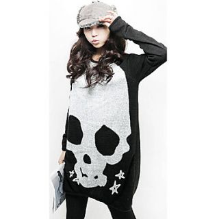 LT Womens Fashion Round Neck Loose Fit Big Skull Pattern Long Sweater X1020