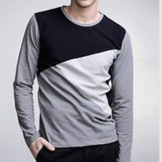 Lucassa Mens Simple Contrast Color Long Sleeve T Shirt(Screen Color)