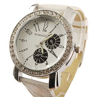 PU Band Big Dial Quartz Wrist Watch For Women(White)