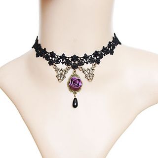 Purple Rose Black Pearl Antique Copper Hollow Out Necklace