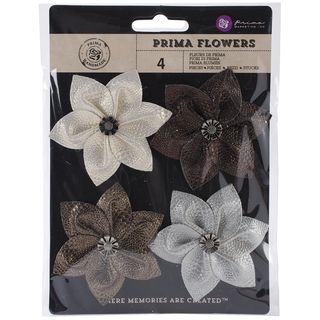 Briella Fabric Flowers W/button 2 To 2.5 4/pkg blooming