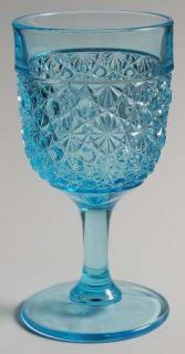 L G Wright Daisy & Button Blue Water Goblet   Light Blue, Pressed Design