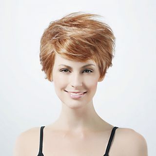 Capless Short High Quality Synthetic Natural Look Golden Brown With White Straight Hair Wig