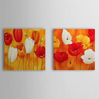 Hand Painted Oil Painting Botanical Colorful Tulips with Stretched Frame Set of 2 1307 FL0161