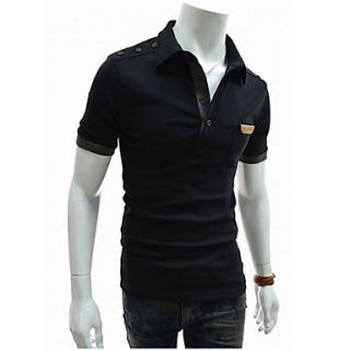 ZHELIN Mens Lapel Neck Short Sleeve Bodycon Black 100% Cotton T Shirt