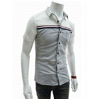 ZHELIN Mens Lapel Neck Short Sleeve Bodycon Contrast Color Light Gray 100% Cotton T Shirt