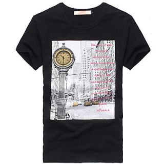 Lucassa Mens Simple Print Short Sleeve Casual T Shirt(Black)