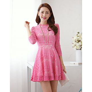 Kingmany Womens Korean 3/4 Sleeve Slim Lace Dress(Pink)