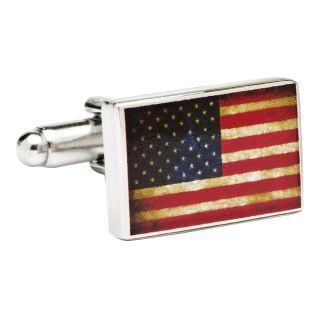Vintage American Flag Cufflinks, Silver, Mens