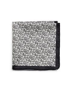 Silk Paisley Pocket Square   Black White