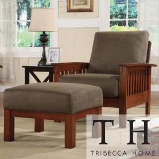 Tribecca Home Hills Mission style Oak/ Olive Chair And Ottoman
