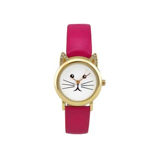 Womens Kitty Face and Ears Rhinestone Watch, Pink