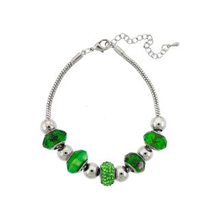 Bridge Jewelry Silver Plated Green Artisan Glass Bead Bracelet