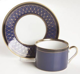 Fitz & Floyd Chaumont Lapis Blue Flat Cup & Saucer Set, Fine China Dinnerware  