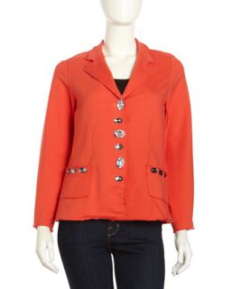 Bejeweled Button Terry Jacket, Inspired Red