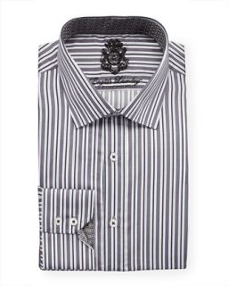 Striped Dress Shirt, Gray/Black