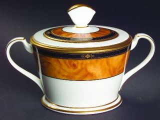 Noritake Cabot Sugar Bowl & Lid, Fine China Dinnerware   Bone, Brown Marble Bord