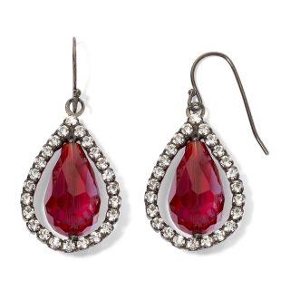 Red Glass Teardrop Earrings with Pavé Crystals