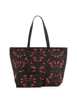 Butterfly Print Canvas Tote Bag, Pink/Green/Black