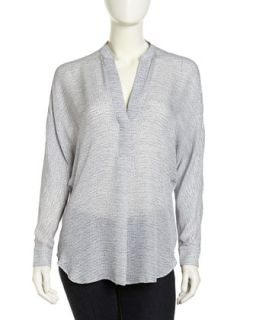 Cable Knit Print Long Sleeve Blouse, Charcoal