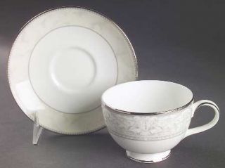 Royal Doulton Naples Platinum Footed Cup & Saucer Set, Fine China Dinnerware   G