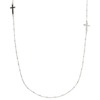 Womens Sideways Cross Station Chain Necklace   Black/Silver (36)