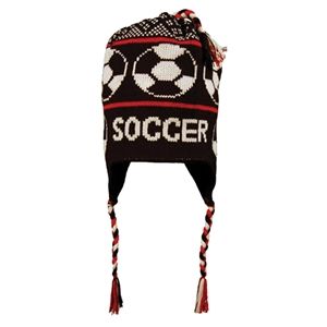 hidden Fleece Lined Soccer Knit Hat (Blk/Red)