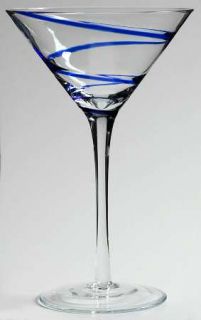 Home Essentials Swirl Blue Martini Glass   Blue Ribbon Like Swirl, No Trim