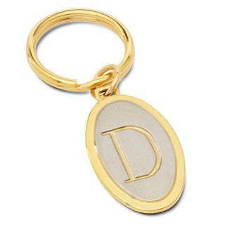 Engravable Two Tone Oval Key Chain, Gold, Mens