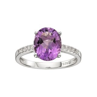 Amethyst & Lab Created Sapphire Ring Sterling Silver, Womens