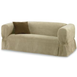 Microsuede One Piece Loveseat Slipcover, Flax