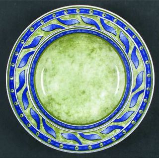 Pier 1 Versailles Rim Soup Bowl, Fine China Dinnerware   Blue&Green Bands,Leaves