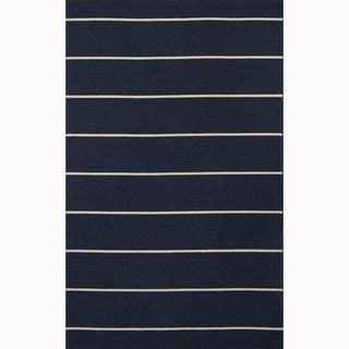 Handmade Stripe pattern Wool Blue/ Ivory Area Rug (5 X 8)